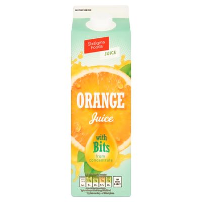 Sixsigma Foods Orange Juice with Bits from Concentrate (6 x 1 Litre) - Zesty & Pulpy Citrus Drink, Perfect for Family Breakfasts, Serve Chilled for a Naturally Fruity Boost (Case of 6)