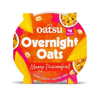 OATSU | Mango Passionfruit Overnight Oats | Ready To Eat Plant-Based Protein-Packed Instant Breakfast Cereal | Low-Sugar, Fibre-Rich | Ready-to-Eat Fresh Porridge (20 Pots)