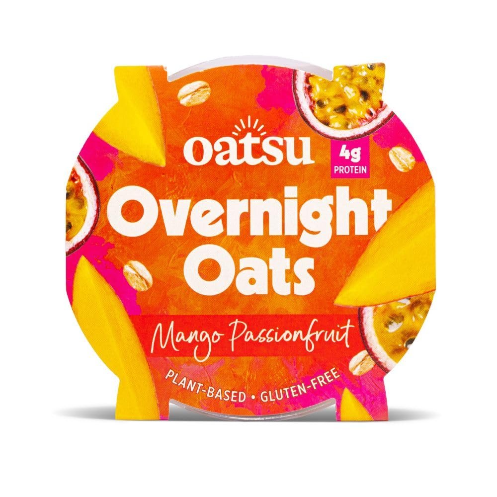OATSU | Mango Passionfruit Overnight Oats | Ready To Eat Plant-Based Protein-Packed Instant Breakfast Cereal | Low-Sugar, Fibre-Rich | Ready-to-Eat Fresh Porridge (20 Pots)