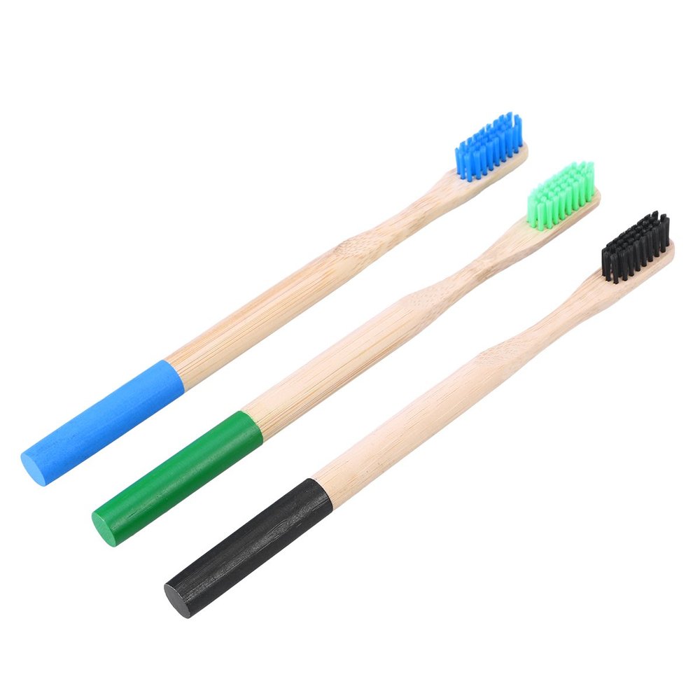 NIYANGLE 3Pcs Bamboo Toothbrushes Round Handle Soft Bristles Wooden Toothbrushes for Kids Adults Eco-Friendly Biodegradable Disposal