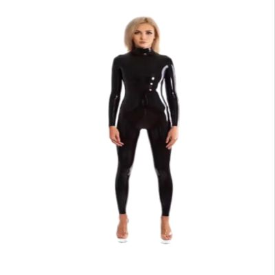 VIYOLI Latex Catsuit Rubber Bodysuit With Back Crotch Zip For Women Latex Suit,red,XXL