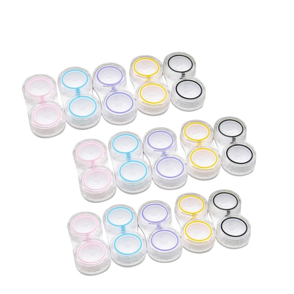 ELAYARD 15PCS Leak Lens Case Holder Set Double Box Storage for Transparent Design Purple Yellow and Black for Travel and Daily Use