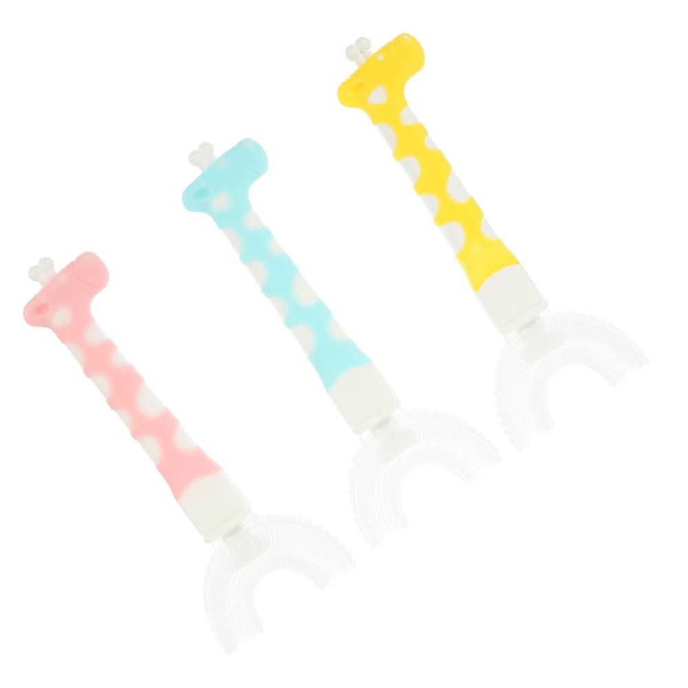 MUCKLILY 3pcs U-Shaped Boy Girl's Manual Toothbrush for Boys and Girls Years Old Pack for Girl Oral Clean Tool