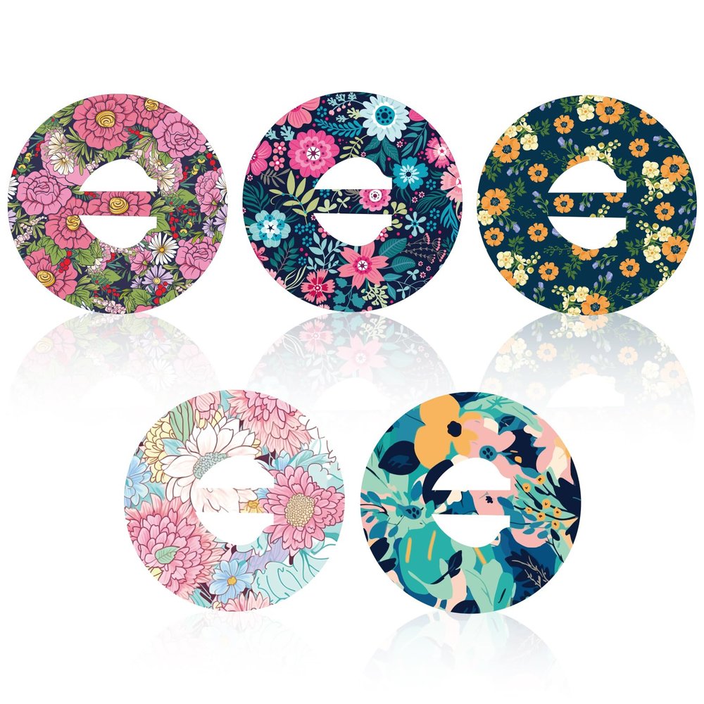 25pcs Sensor Patches, 5 Flower Patterns Adhesive Covers Breathable & Waterproof 3/4 Round Sensor Stickers Compatible with Guardian