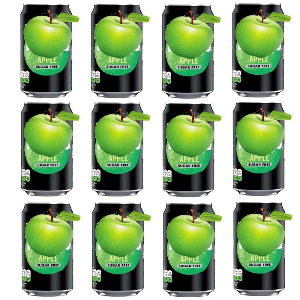 Fizzy Soft Drink Cans 330ml Assorted Sugar Free Flavours Refreshing Carbonated Beverage Pack Tng (12, Apple)