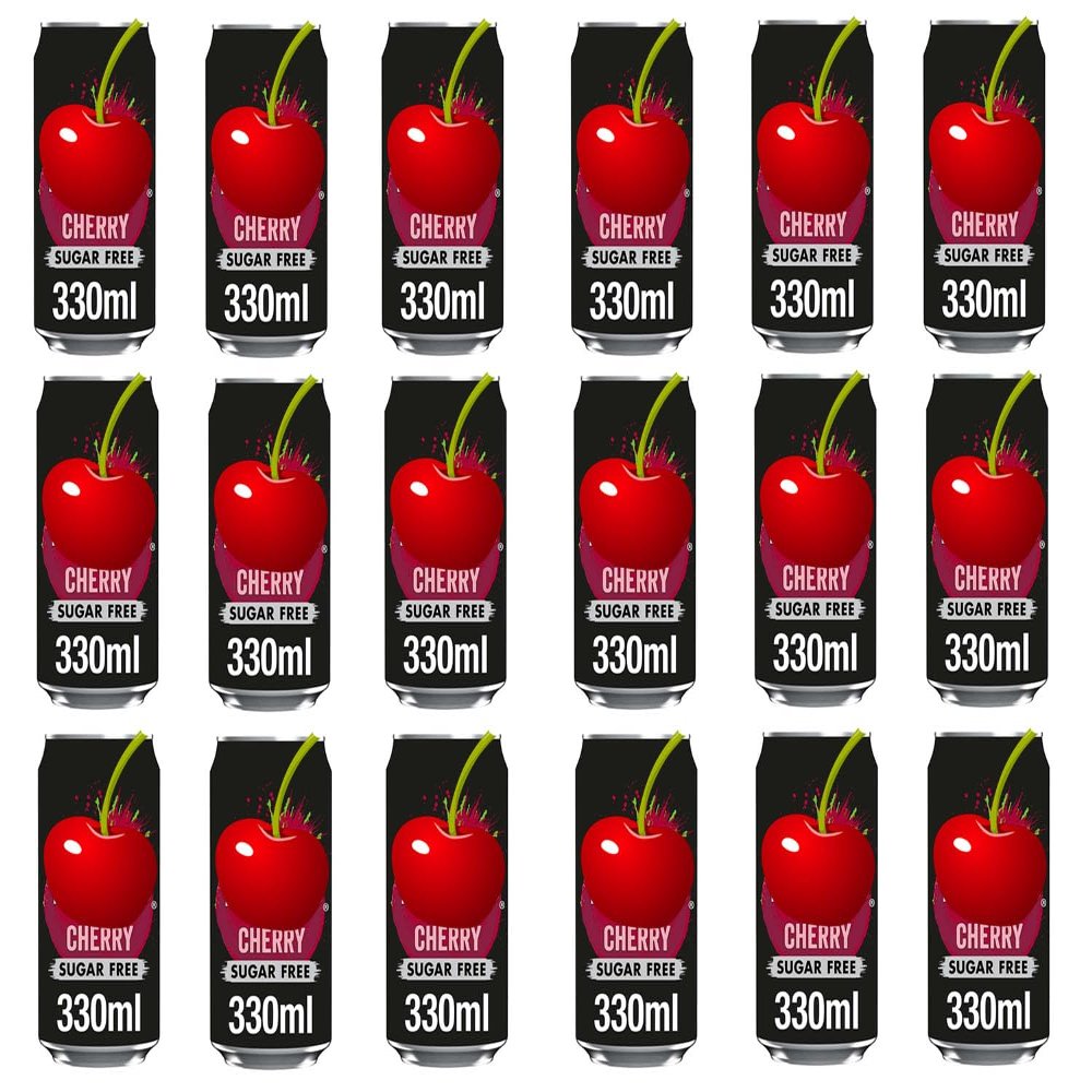 Fizzy Soft Drink Cans 330ml Assorted Sugar Free Flavours Refreshing Carbonated Beverage Pack Tng (18, Cherry)