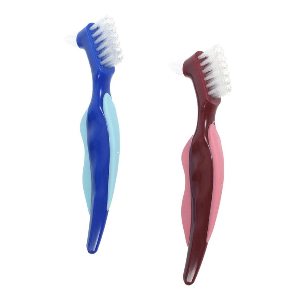 ARTSEWPLY 2pcs Double Sided Denture Toothbrush for Full Dentures with Soft Nylon Bristles and Sturdy Pp Handle Multi Functional Reusable for Oral Care at Home