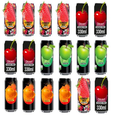 Random Mixed Fizzy Soft Drink Cans 330ml Strawberry Smash, Orange Original, Cherry & Apple Sugar Free Flavours Refreshing Carbonated Beverage Pack Tng (18, Random Mixed)