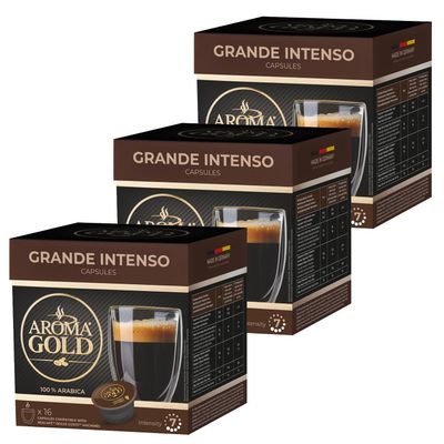AROMA GOLD Grand Intenso Coffee Pods 128g (48 Capsules) Coffeee Capsules Dolce Gusto Compatible Flavoured Coffee Pods for Dolce Gusto Machines Barista-Approved, Mild & Harmonious Taste Perfect