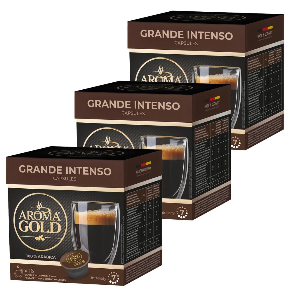 AROMA GOLD Grand Intenso Coffee Pods 128g (48 Capsules) Coffeee Capsules Dolce Gusto Compatible Flavoured Coffee Pods for Dolce Gusto Machines Barista-Approved, Mild & Harmonious Taste Perfect