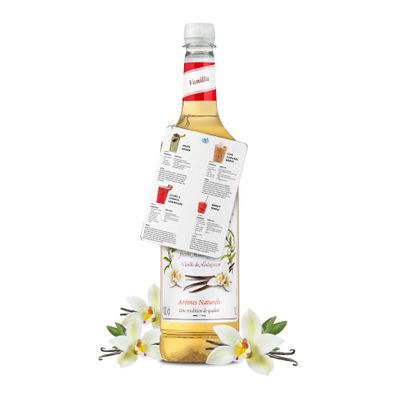 Blue Nile Foods Recipe Card with Vanilla Syrup for Coffee, Cocktails, and Desserts | Sweet Vanilla Coffee Syrup and Recipe Card | 1L Premium Cocktail Flavour Bottle