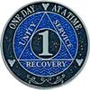 1-Year AA Sobriety Coin Blue, Black & Rainbow Edition One Day at a Time One Year Strong. view 2