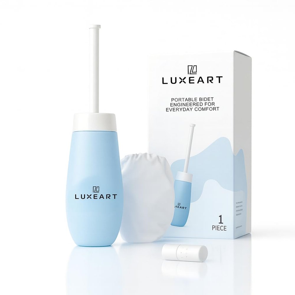 LUXEART Mobile Bidet SPA, Hand Travel Bidet with Bag, Peri Bottle with 400 ml, Portable Intimate Shower in Baby Blue, the Butt Shower is Ideal for Pregnancy, Two Spray Variations, Versatile Use