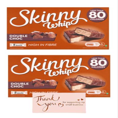 2 x Skinny Whip Double Chocolate 5 x20 gr bars (10 bars in total) - E-FICCI skinny lovers bundle swith Thank you card/Low calories/High in Fiber