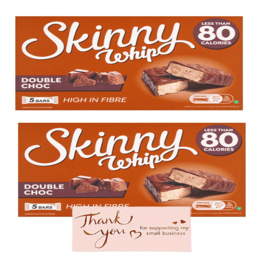 2 x Skinny Whip Double Chocolate 5 x20 gr bars (10 bars in total) - E-FICCI skinny lovers bundle swith Thank you card/Low calories/High in Fiber