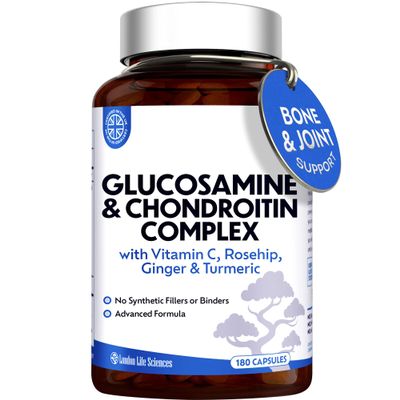 Glucosamine and Chondroitin Complex 1500mg, 180 Capsules, Up to 6 Months Supply High Strength Joint Support with MSM, Vitamin C, Turmeric, Ginger & Rosehip | London Life Sciences
