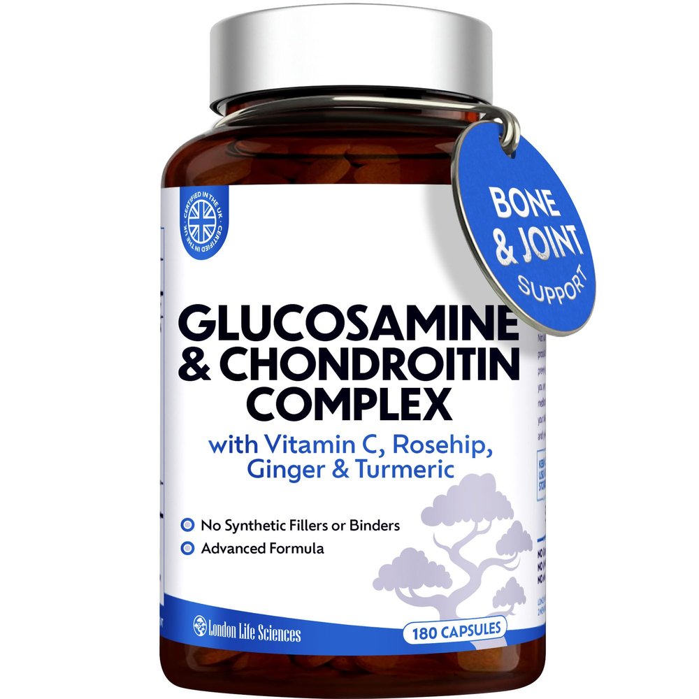 Glucosamine and Chondroitin Complex 1500mg, 180 Capsules, Up to 6 Months Supply High Strength Joint Support with MSM, Vitamin C, Turmeric, Ginger & Rosehip | London Life Sciences