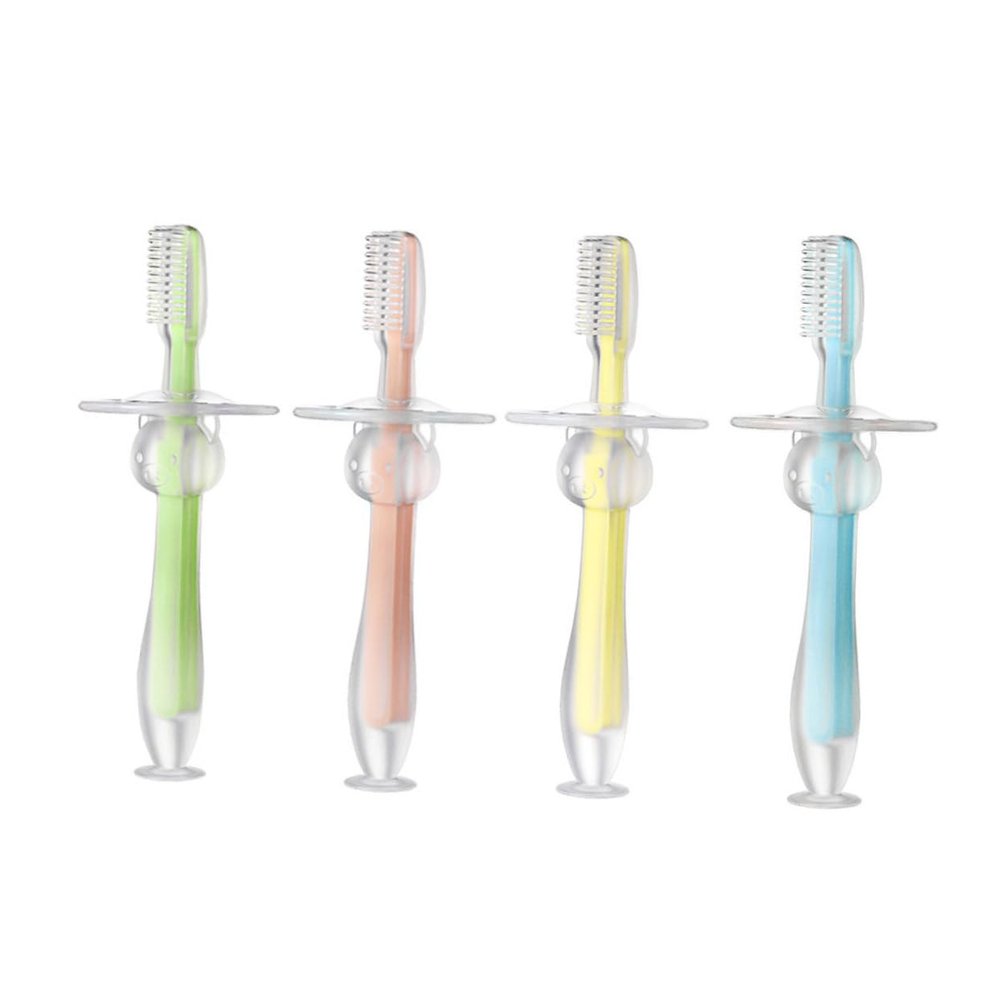 Veemoon 4pcs Silicone Teether Training Brush for Boy Girl Boy Girl Bristles Toothbrush Standing Suction for Travel Use