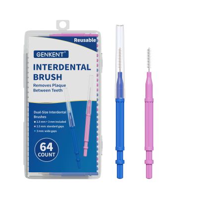 GENKENT Interdental Brushes for Braces 64 Pieces, Interdental Brushes Between Teeth for Braces Flossers (2 Sizes)