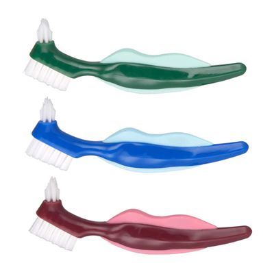 Veemoon Denture Toothbrush Double-Headed 3pcs Hard Bristle Set with Comfortable Handle for False Teeth Cleaning and Plaque Control