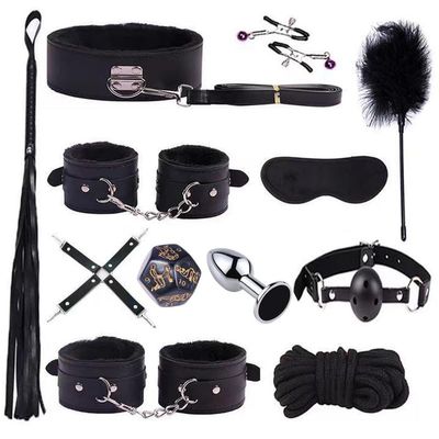 12 Piece Set Of Smooth Leather Adjustable Yoga Training Belt, Bed Belt, Feather Stick, Eye Mask, Couple Gift - H12