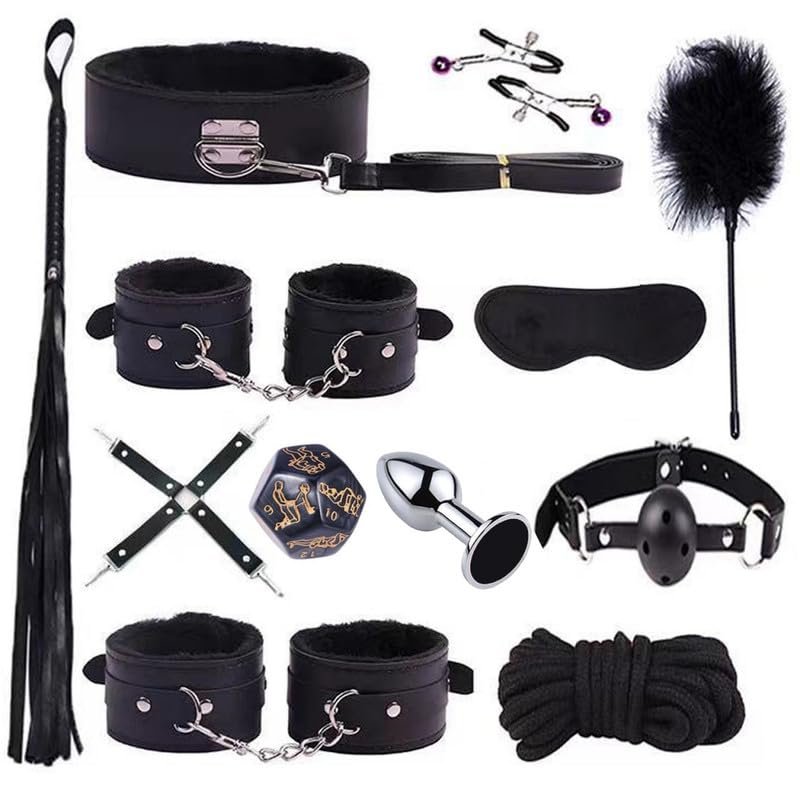12 Piece Set Of Smooth Leather Adjustable Yoga Training Belt, Bed Belt, Feather Stick, Eye Mask, Couple Gift - H12