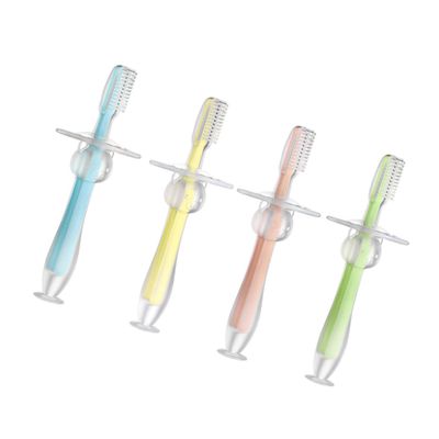 BESTYASH 4pcs Toothbrush Silicone Teether Standing Suction Boy Girl Toothbrush Bristles for Boys and Girls
