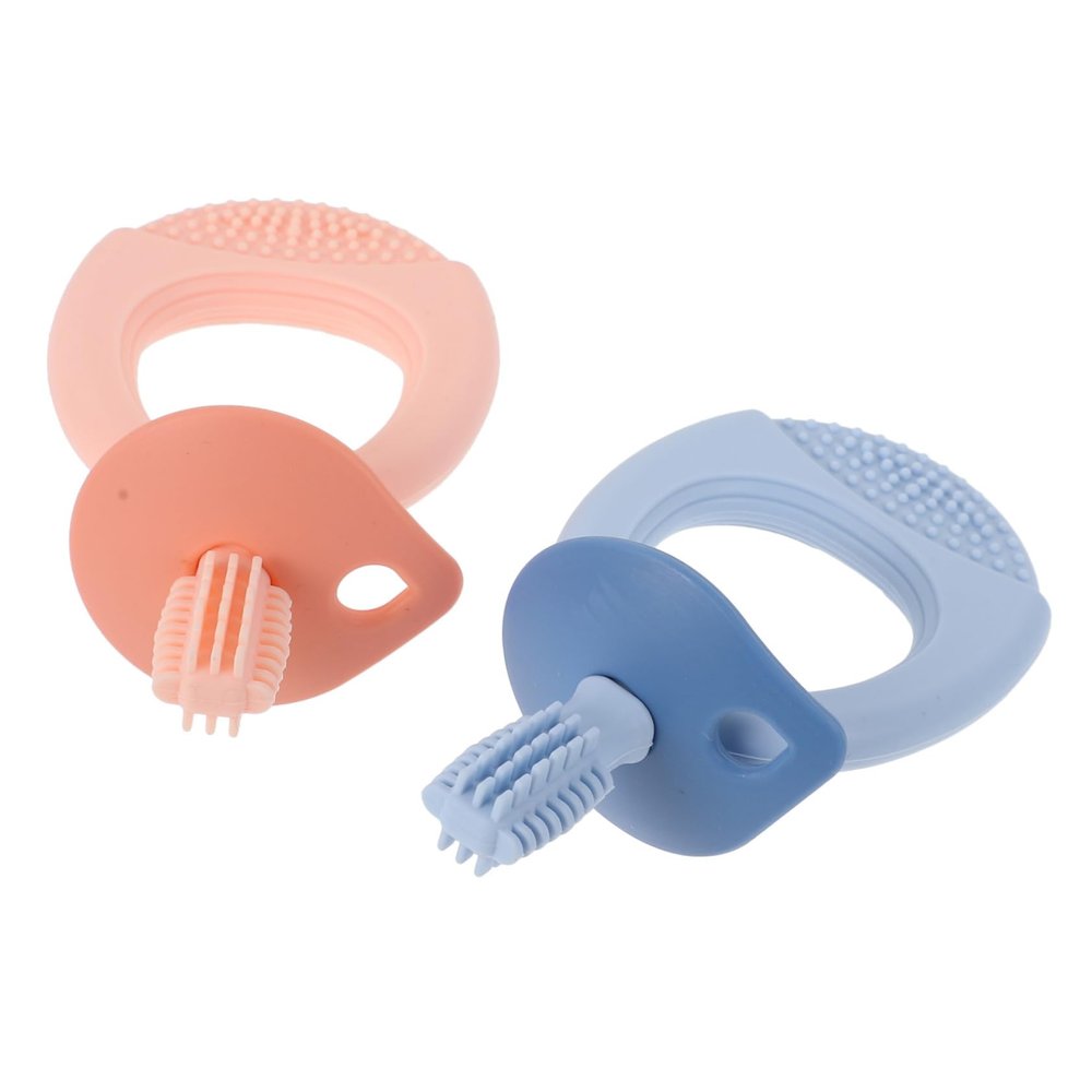 Healvian Boys and Girls Silicone Toothbrush and Toddler Oral Care Set 2pcs Soft Silicone with Storage Box for Baby Teeth Cleaning and Teething Training in Blue and Pink