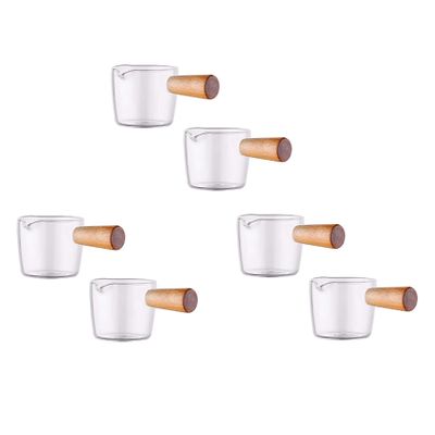 Giwnhvx 6PCS Transparent Glass Creamer with Wooden Handle, Mini Coffee Milk Creamer Pitcher. 50Ml