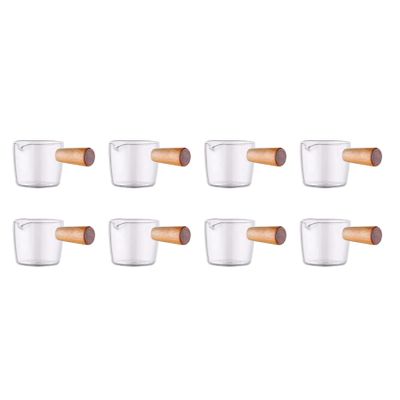 Giwnhvx 8PCS Transparent Glass Creamer with Wooden Handle, Mini Coffee Milk Creamer Pitcher. 100Ml