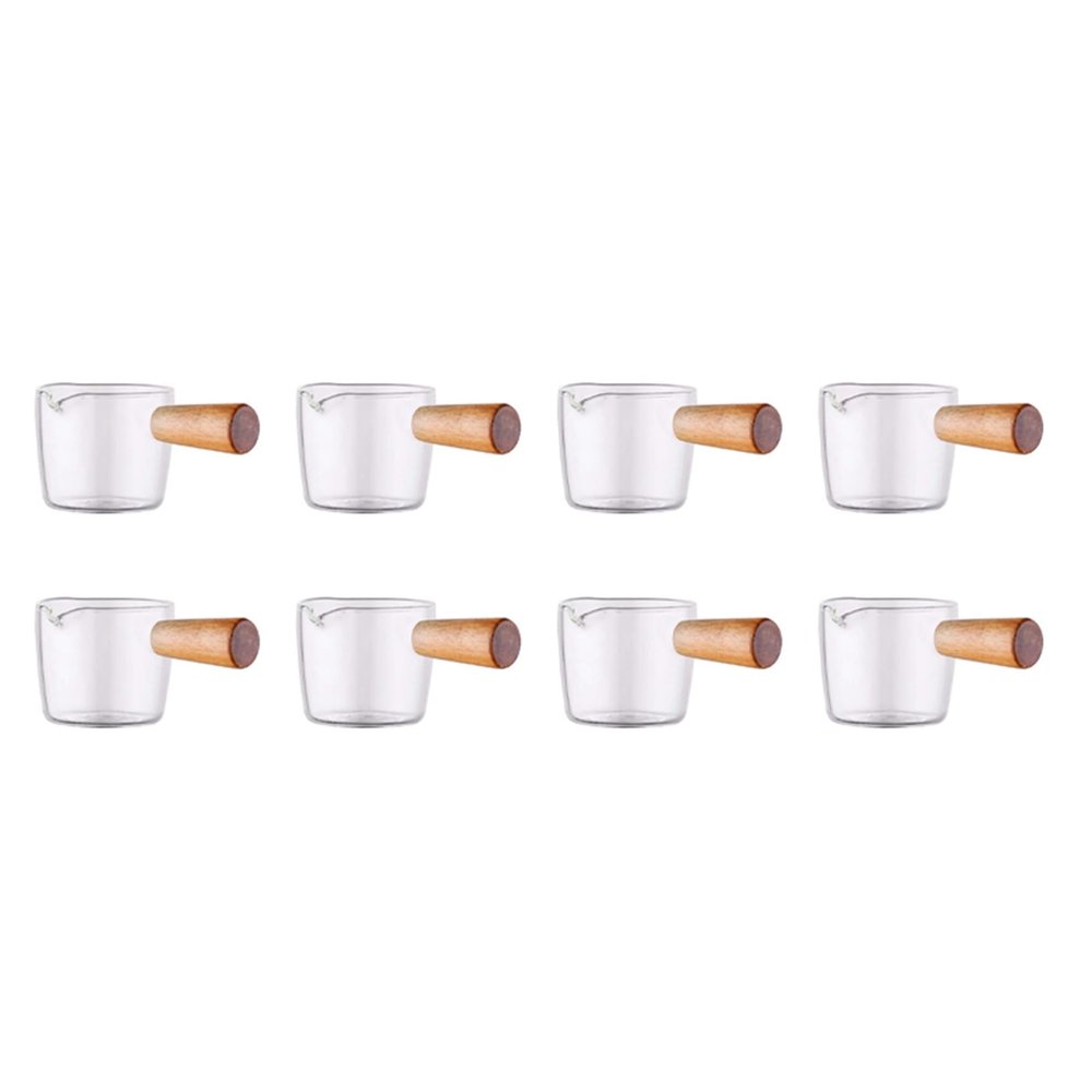 Giwnhvx 8PCS Transparent Glass Creamer with Wooden Handle, Mini Coffee Milk Creamer Pitcher. 100Ml