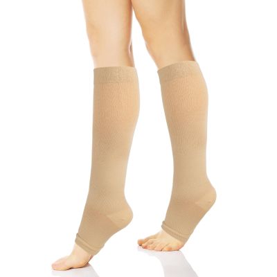 Compression Socks for Women Men, Open Toe Compression Stockings Flight Compression Socks Calf Support Toeless Stockings for Flying Travel Yoga Nurses Running F4-LZYLW (Skin,S/M)