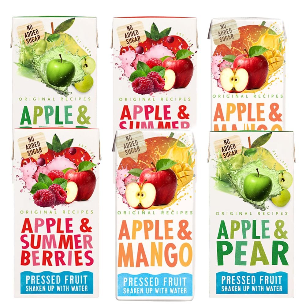 Random Mixed Fruit Flavour Water Variety Pack Apple & Pear, Mango & Summer Berries 200ml Juice Drink Cartons No Added Sugar - cwp (18 x Pack, Random Mixed Fruit Water)