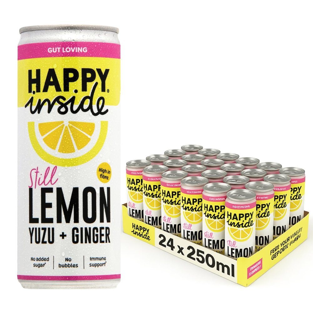 Happy Inside Gut Health Juice Lemon, Yuzu & Ginger | No Added Sugar, High in Prebiotic Fibre, Vitamin C | Vegan (24 x 250ml)