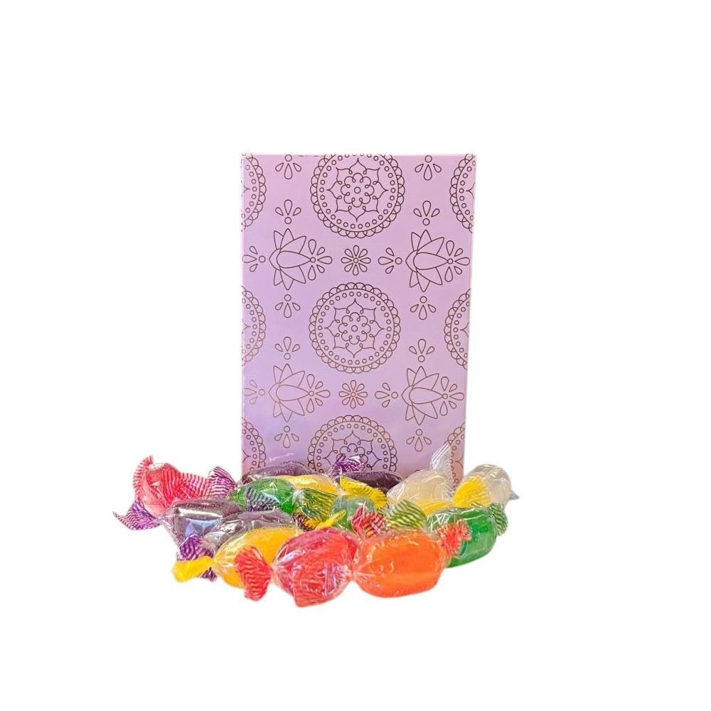 250g Rectangular Box Pink Shimmer Pattern of Hard Boiled Fruit Drop Sweet