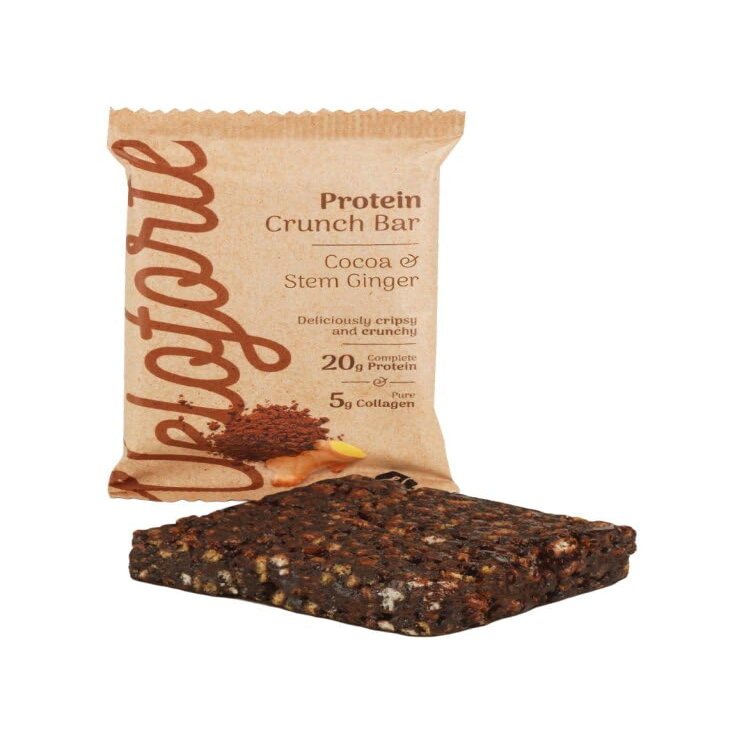 Veloforte Protein Crunch Bar For Daily Health | All natural 20g complete protein and 5g collagen, Zero artificial ingredients | Cocoa & Ginger | 14-pack
