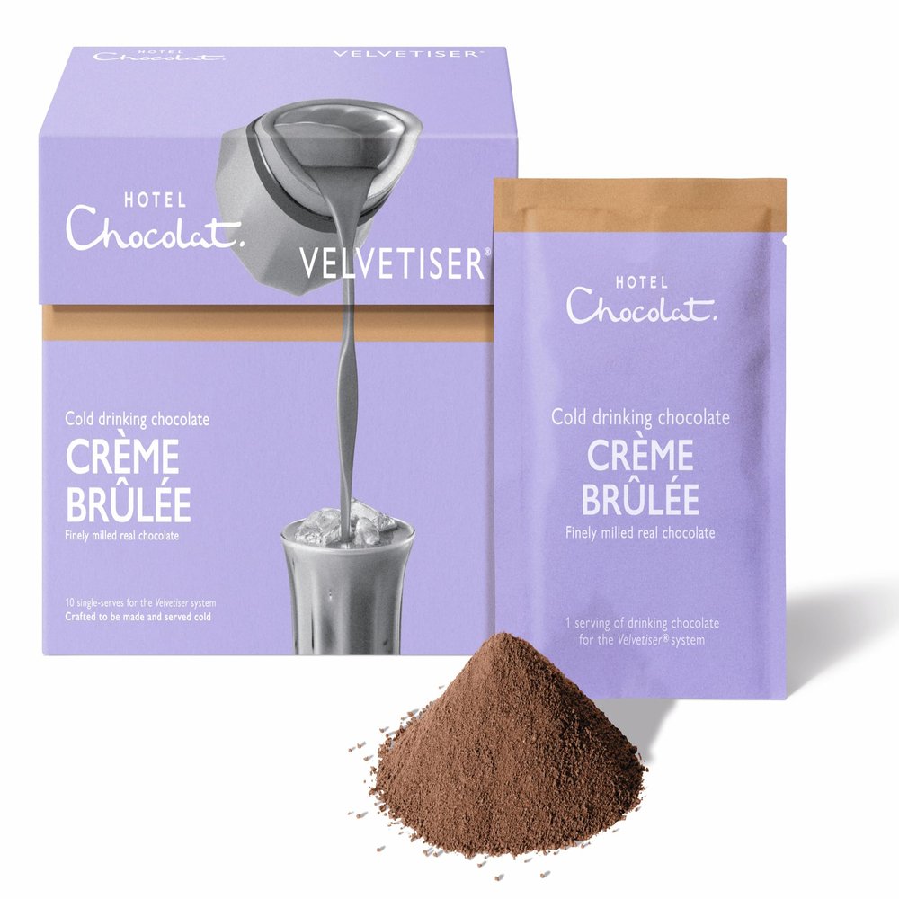 Hotel Chocolat Crme Brulee Iced Drinking Chocolate Sachets - Finely Milled Real Chocolate - Pack of 10 Single-Serve Sachets, 300g - Suitable for Vegetarians