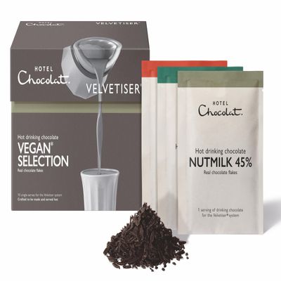 Hotel Chocolat Vegan Hot Chocolate Selection Box - Luxury Chocolate Flakes - Pack of 10 Single-Serve Sachets, 310g - Suitable for Vegetarians & Vegans