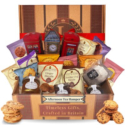 Afternoon Tea Hamper for 2 Fathers Day English Tea Gift Set Bundle Contains Luxury Teabags, Biscuits, Jams & Preserves. Hamper Gifts for Women, Men & Couples