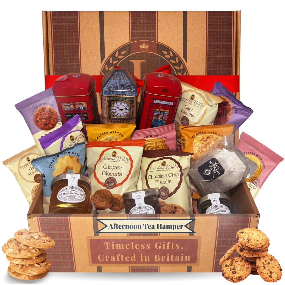 Afternoon Tea Hamper for 2 Fathers Day English Tea Gift Set Bundle Contains Luxury Teabags, Biscuits, Jams & Preserves. Hamper Gifts for Women, Men & Couples