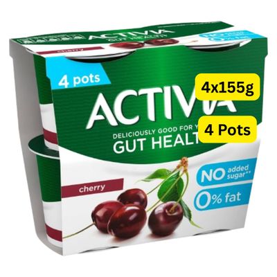 Peach and Cherry Yoghurt, No Added Sugar, Fat Free, Gut Health Formula, 4 x 115g (Cherry 4x115g)