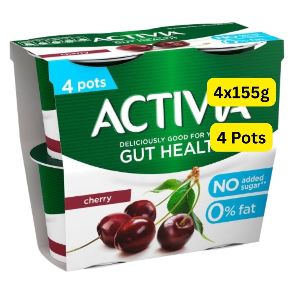 Peach and Cherry Yoghurt, No Added Sugar, Fat Free, Gut Health Formula, 4 x 115g (Cherry 4x115g)