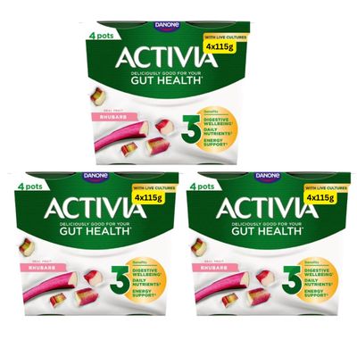 Gut Health Yoghurt Activias Multipacks Rhubarb, Strawberry, Vanilla and Blueberry 12x115g (Rhubarb 12x115g)