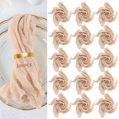 100 Pcs Khaki Gauze Cheesecloth Napkins, 14 Wrinkled Polyester Dinner Cloths, 20 X 18 Inches Semi-Transparent For Weddings And Parties