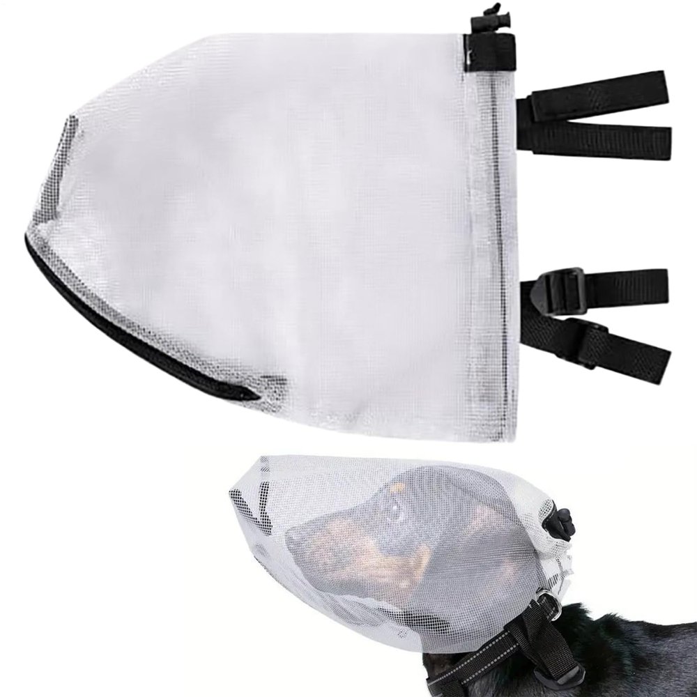 Dog Safety M Ask, Mesh Pet Head Protector, Breathable Zipper Design, Lightweight And Portable Net Cover, 30x21x20cm For Small Dogs Dachshunds