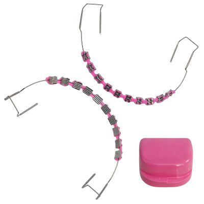 1 Pack Fake Braces, Temporary Tooth Decoration with Metal Wires, Metal Brackets and Orthodontic Ligature Ties, Suitable for Orthodontists to Explain, for Dental Students to Practice (Pink)