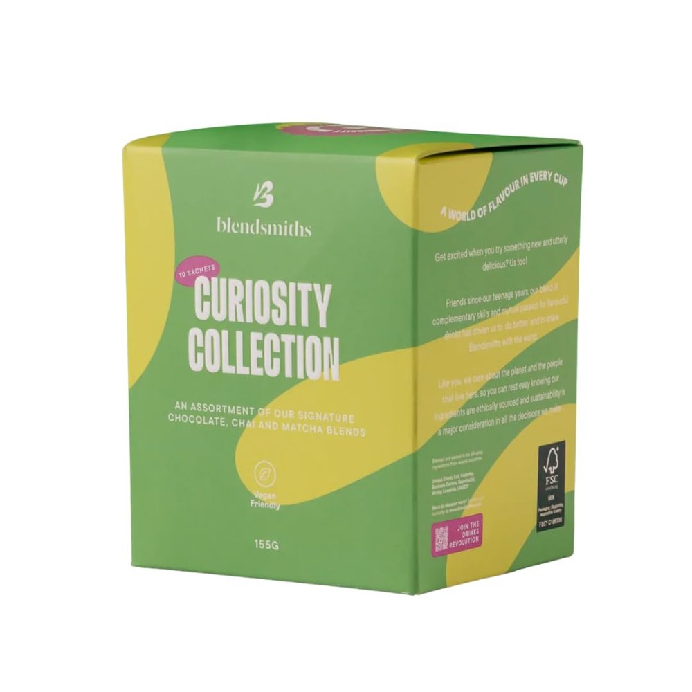 BLENDSMITHS Curiosity Collection Box | Japanese Matcha, Drinking Chocolate, Chai Tea Gift Set | Vegan, Gluten Free, Non GMO Assorted Variety Blends, 10 Servings