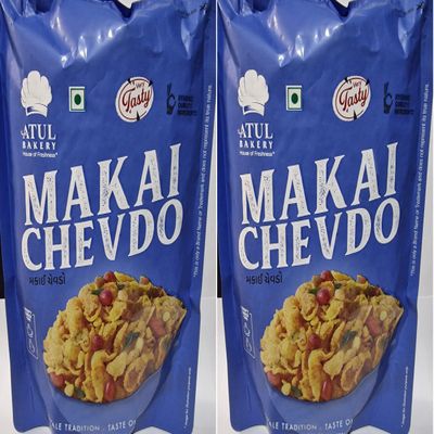 Atul Bakery Makai Chevdo Namkeen 200g Crunchy Cornflakes Mix | Indian Savoury Snack | Tea-Time Snack | Mildly Spiced Corn Mix (Pack of 2)