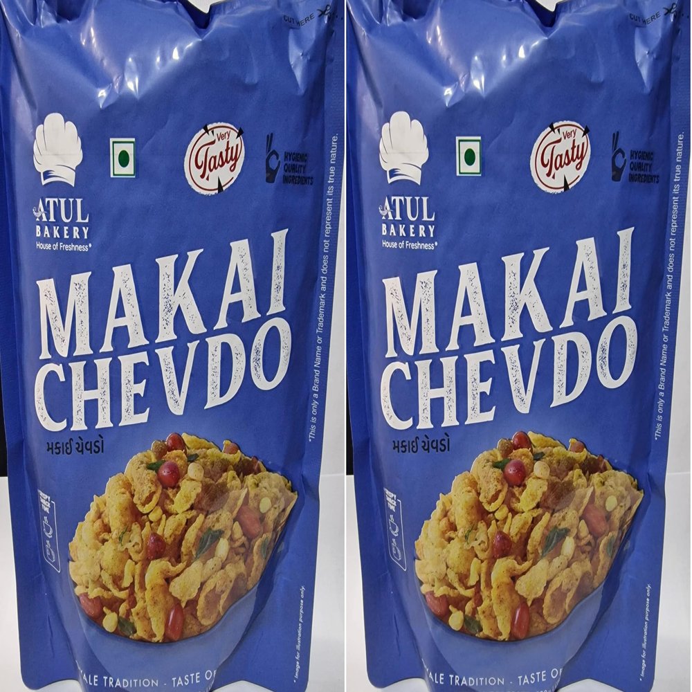 Atul Bakery Makai Chevdo Namkeen 200g Crunchy Cornflakes Mix | Indian Savoury Snack | Tea-Time Snack | Mildly Spiced Corn Mix (Pack of 2)