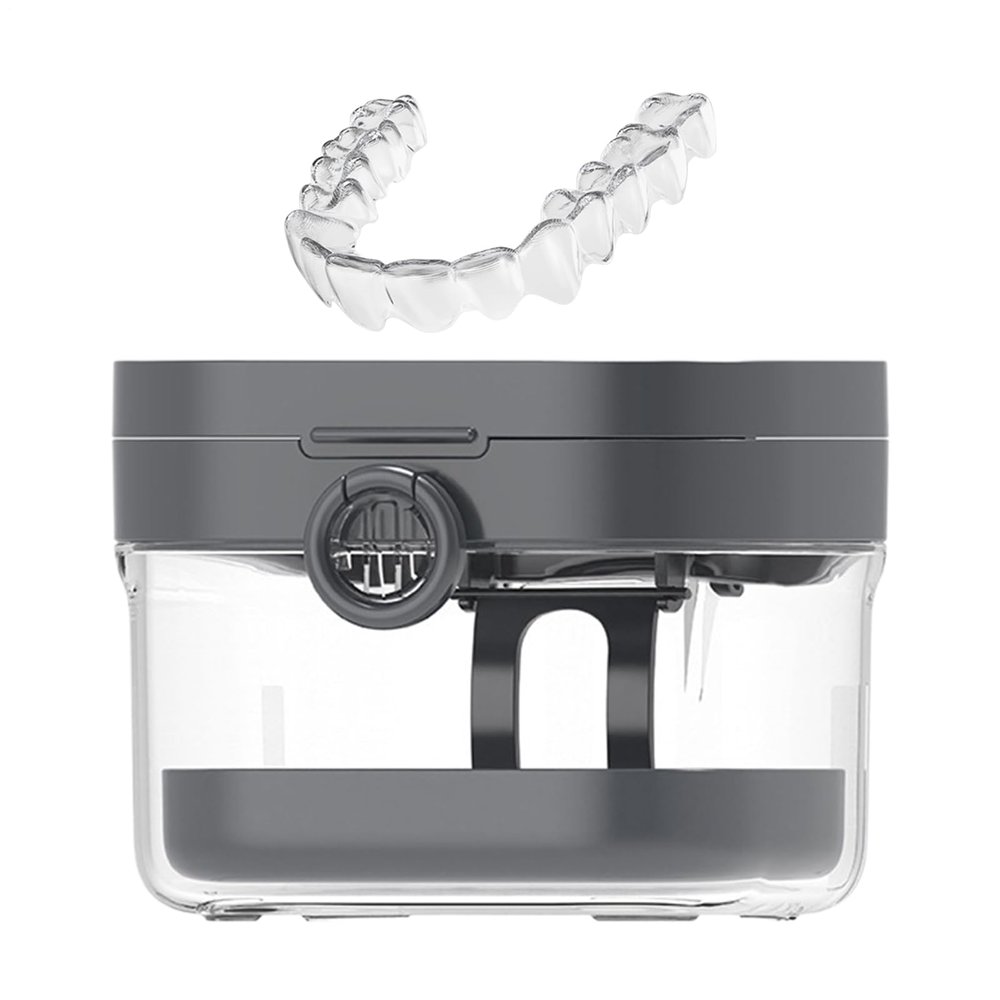 Denture Soaking Container | Denture Cleaning Cup | with Mirror Teeth Protection Cover Cleaning Box Set for Women Men Elderly Child Travel Bathroom Retainer